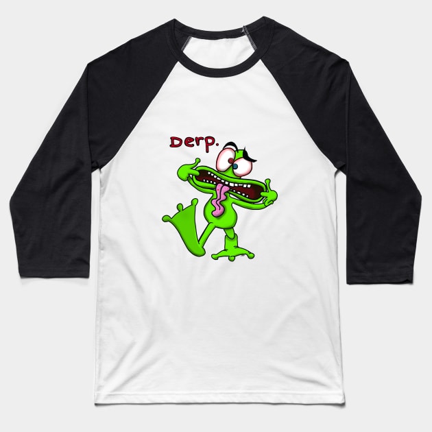 Derp Frog Baseball T-Shirt by wolfmanjaq